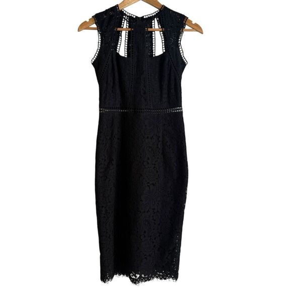 Bardot Splice Panel Lace Cutout Midi Dress Black Size 4 - Picture 3 of 9